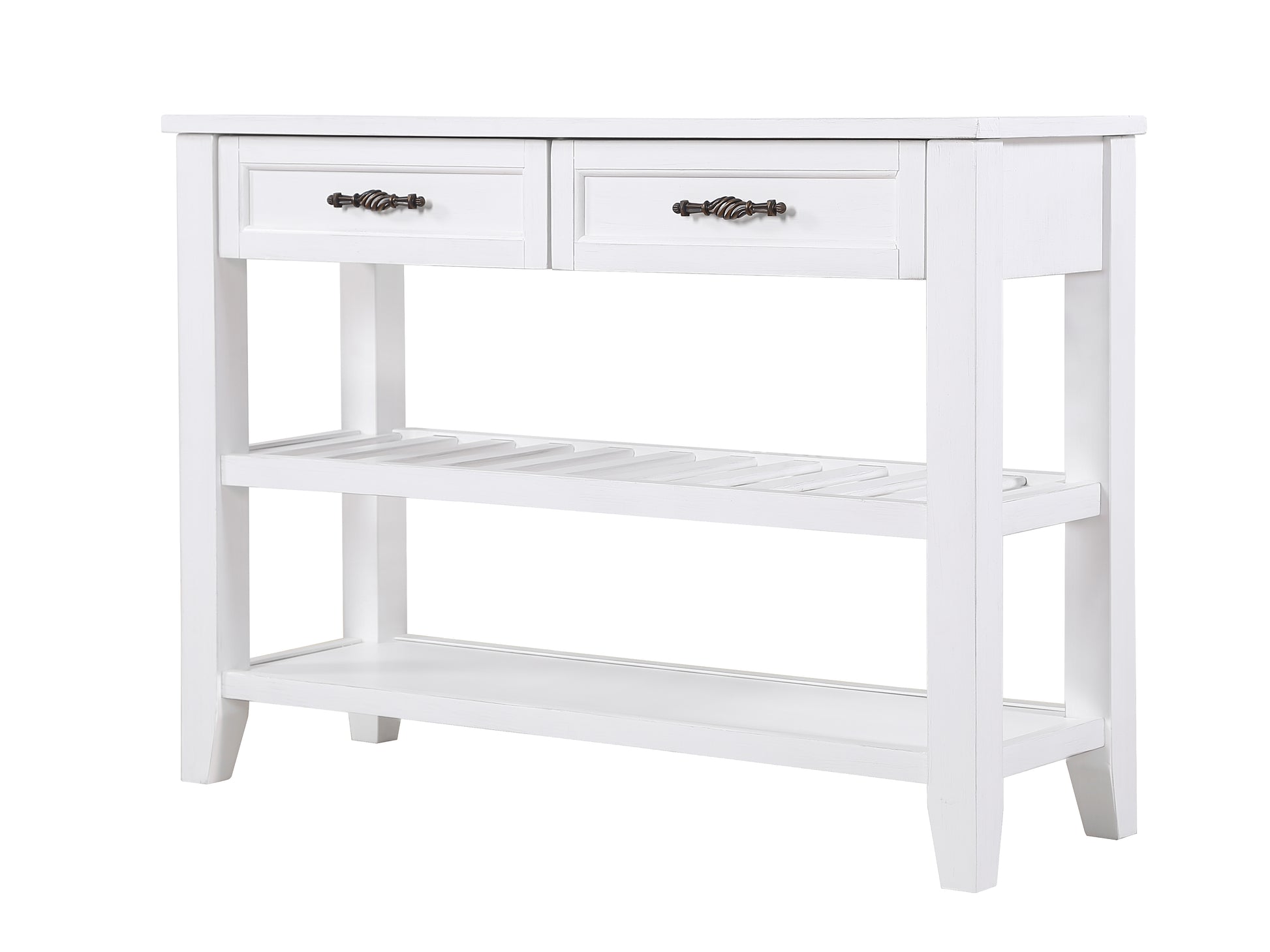 Console Sofa Table With 2 Storage Drawers And 2 Tiers Shelves, Mid Century Style 42'' Solid Wood Buffet Sideboard For Living Room Furniture Kitchen Dining Room Entryway Hallway, Antique White Antique White Pine