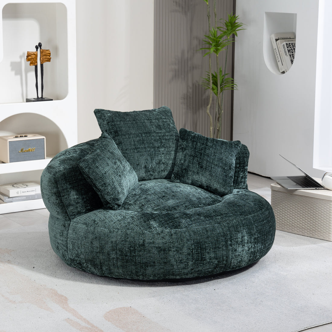 Coolmore Lazy Sofa Durable Comfort Lounger High Back Bean Bag Chair Couch With Three Pillows For Adults And Kids, Indoor & Outdoor, Single Gaming Sofa Chair For Bedroom,Office Emerald Chenille Emerald Foam Chenille 1 Seat