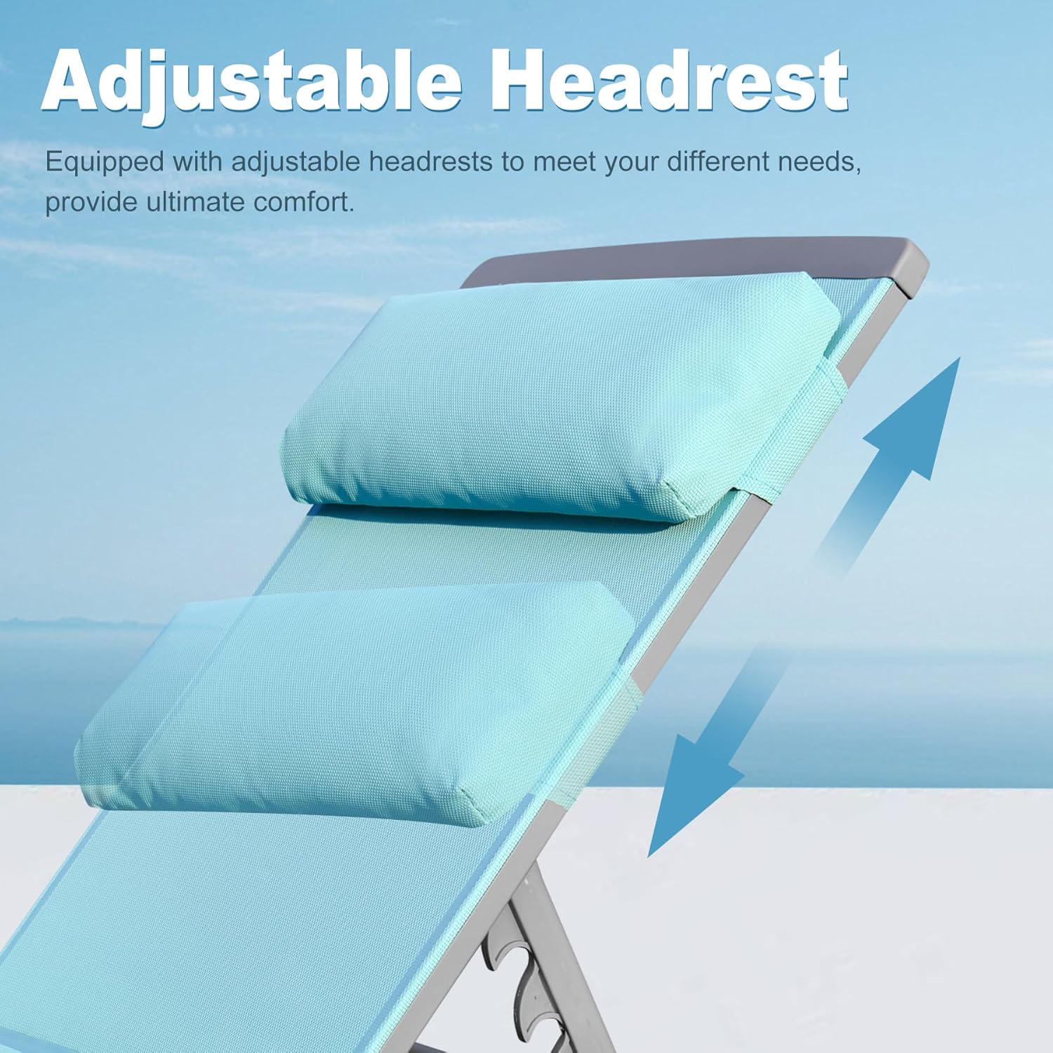 Patio Chaise Lounge Set, 3 Pieces Aluminum Adjustable Pool Lounge Chairs Textilene Sunbathing Recliner With Headrest Lake Blue,2 Lounge Chairs 1 Table Lake Blue Aluminium