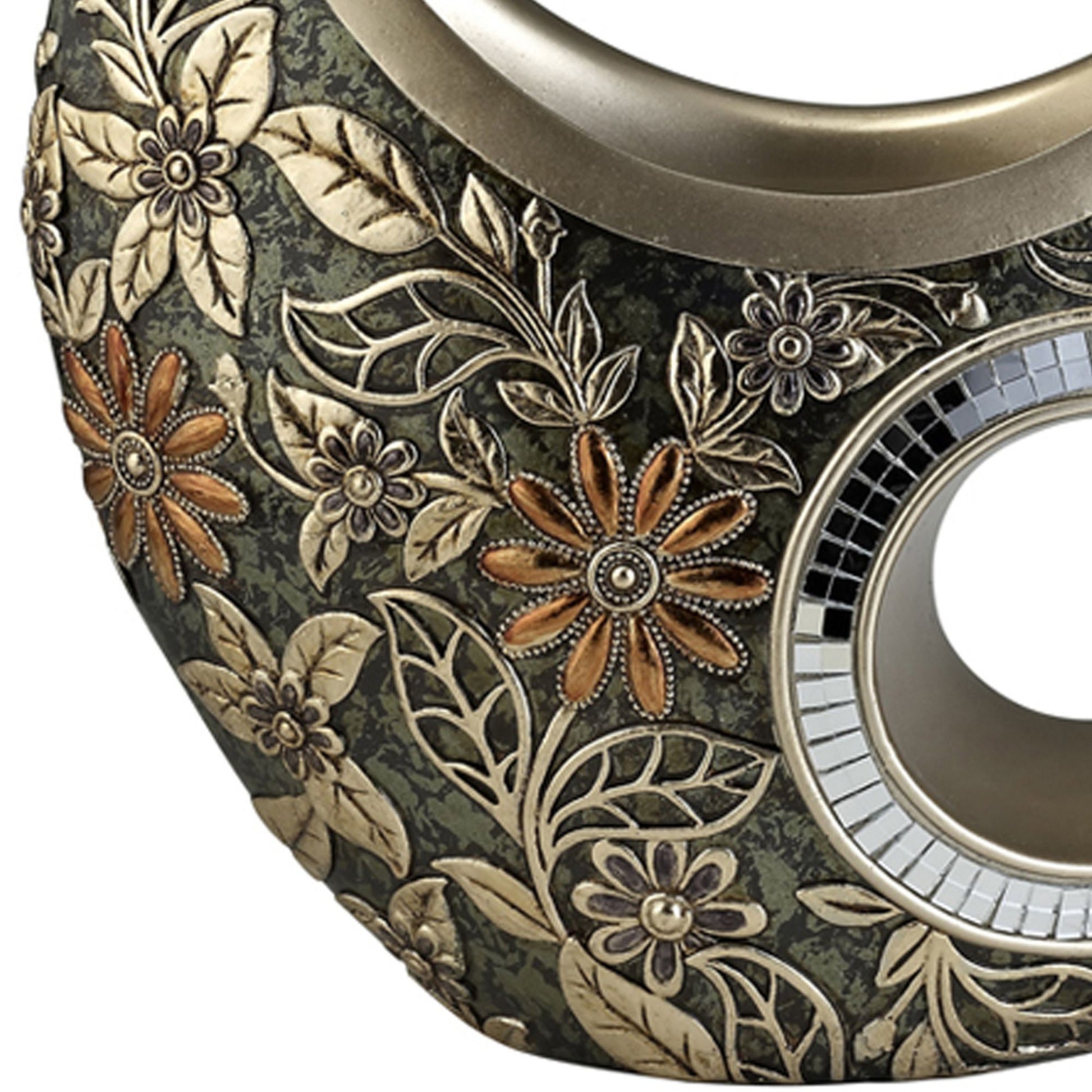 11" Tall Polyresin Decorative Vase, Gold Chrysanthemum Design Gold Polyresin