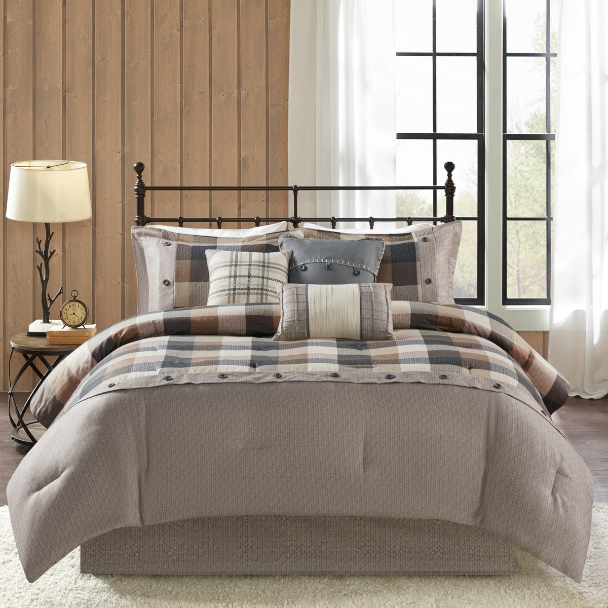 7 Piece Herringbone Comforter Set Neutral Cal King California King Neutral Polyester