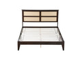 Queen Size Rubber Wooden, Solid Wooden Bed With Rattan Headboard, Enhanced By Support Feet,Espresso Queen Espresso Rubber Wood
