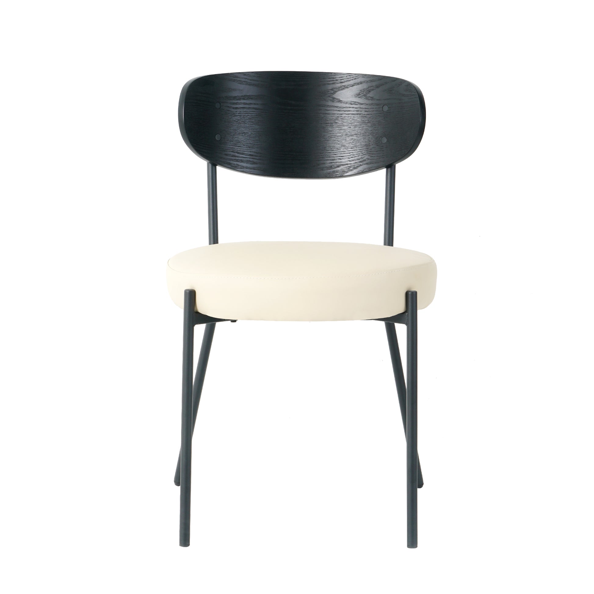 Modern Grey Simple Pu Dining Chair Upholstered Chair Family Bedroom Stool Back Dressing, Black Round Table Set, Bentwood Covered With Ash Veneer Chair Back, Chair Black Metal Legs Set Of 5 Black Mdf