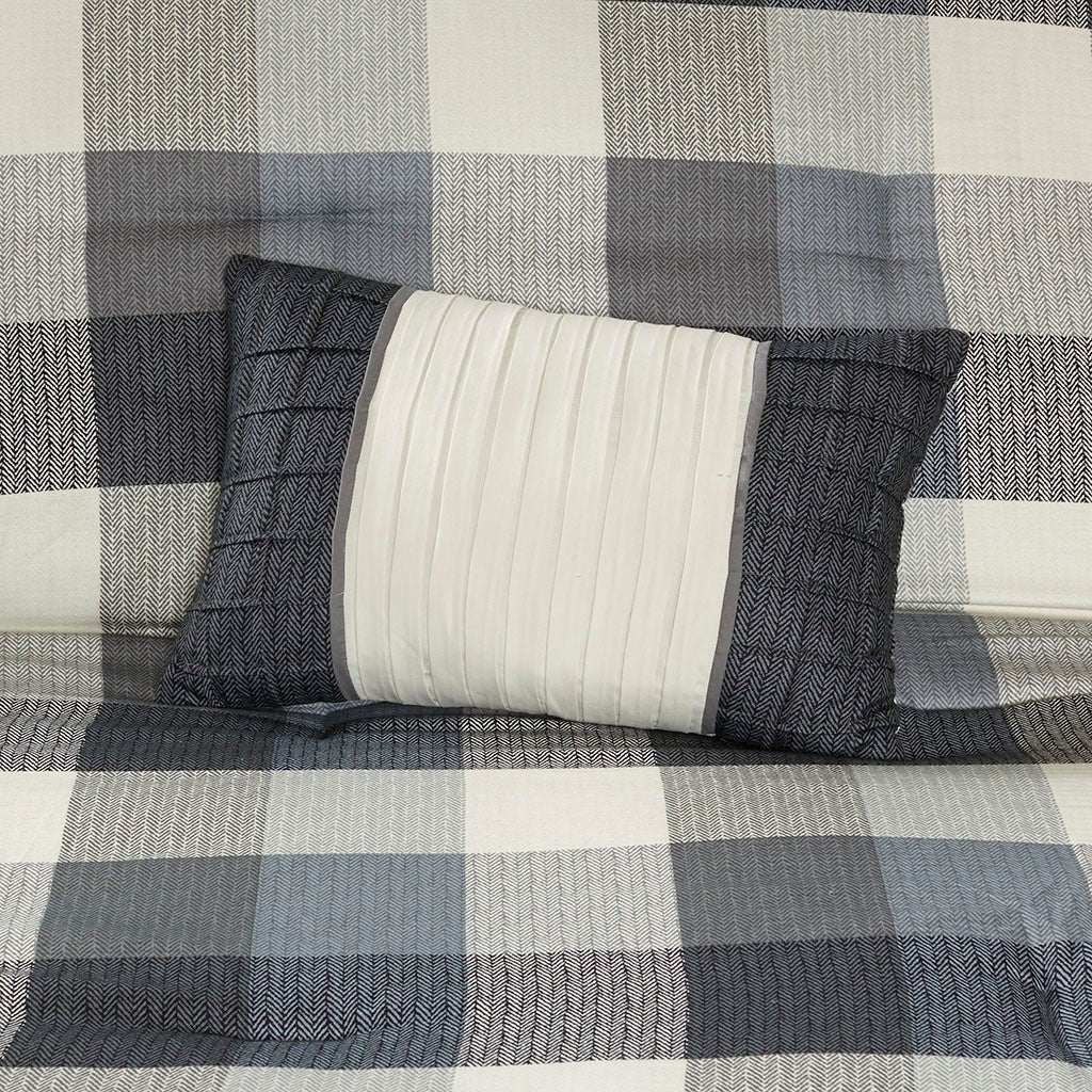7 Piece Herringbone Comforter Set Grey King King Grey Polyester