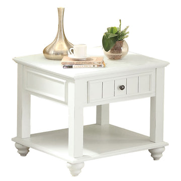 White Washed End Table With Bottom Shelf White Primary Living Space Traditional Poplar Drawers Rectangular Wood