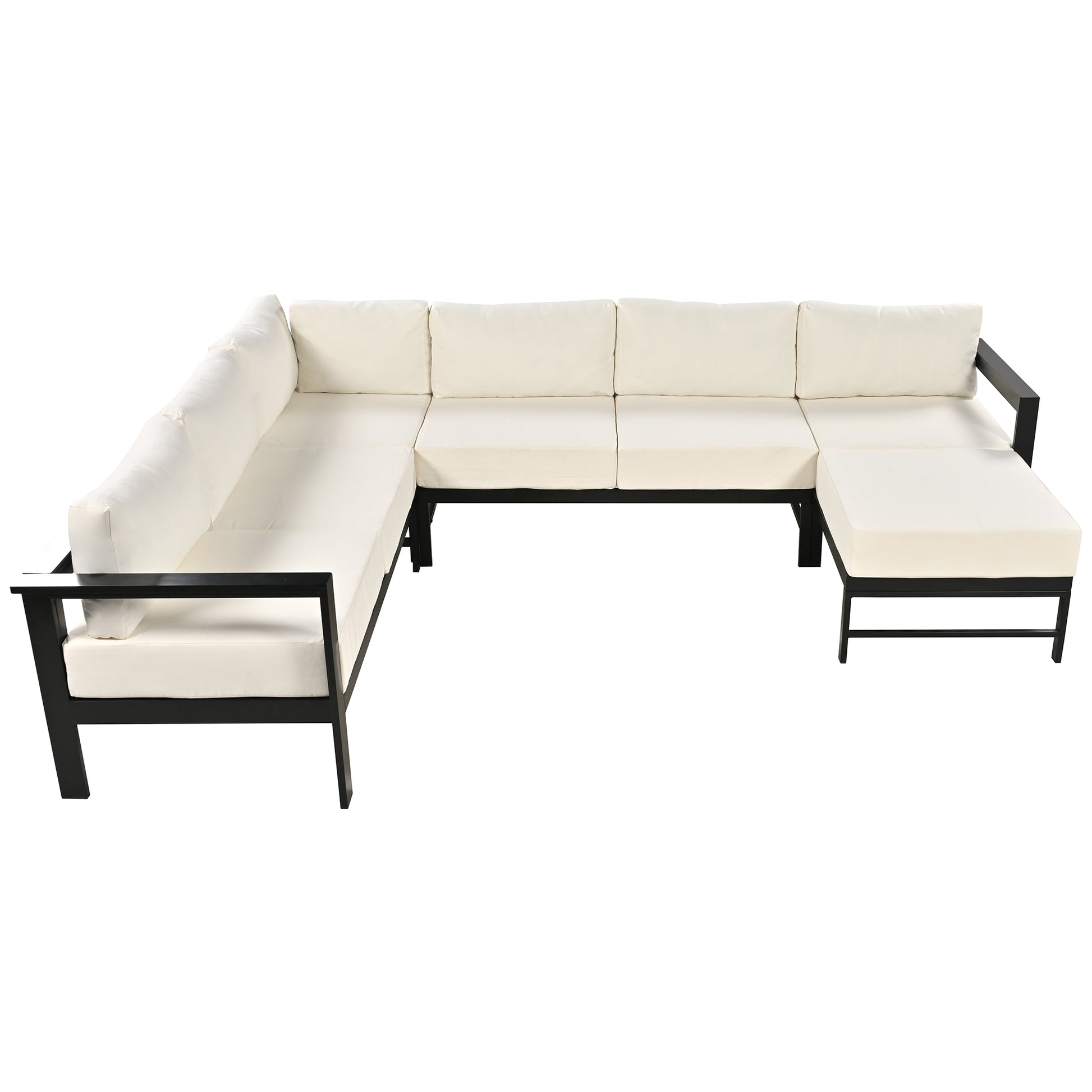 U Shaped Multi Person Outdoor Sofa Set, Suitable For Gardens, Backyards, And Balconies. White Seats 6 Aluminum