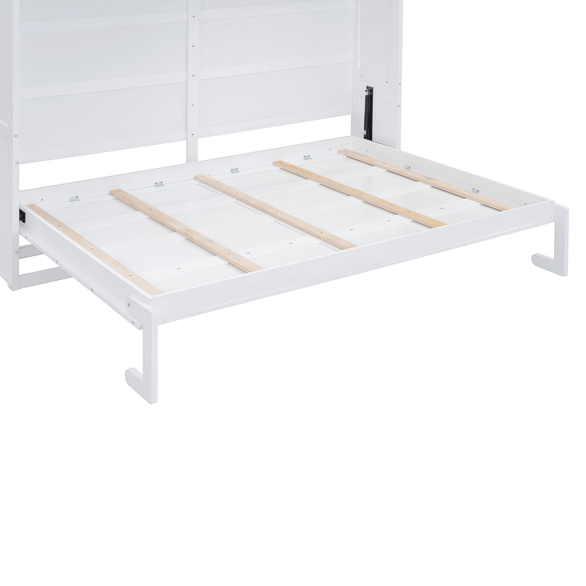Queen Size Murphy Bed Wall Bed With Top Cabinets,White Queen White Plywood