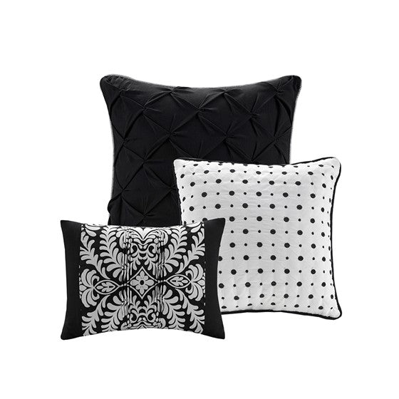 7 Piece Cotton Printed Comforter Set Black Cal King California King Black Polyester