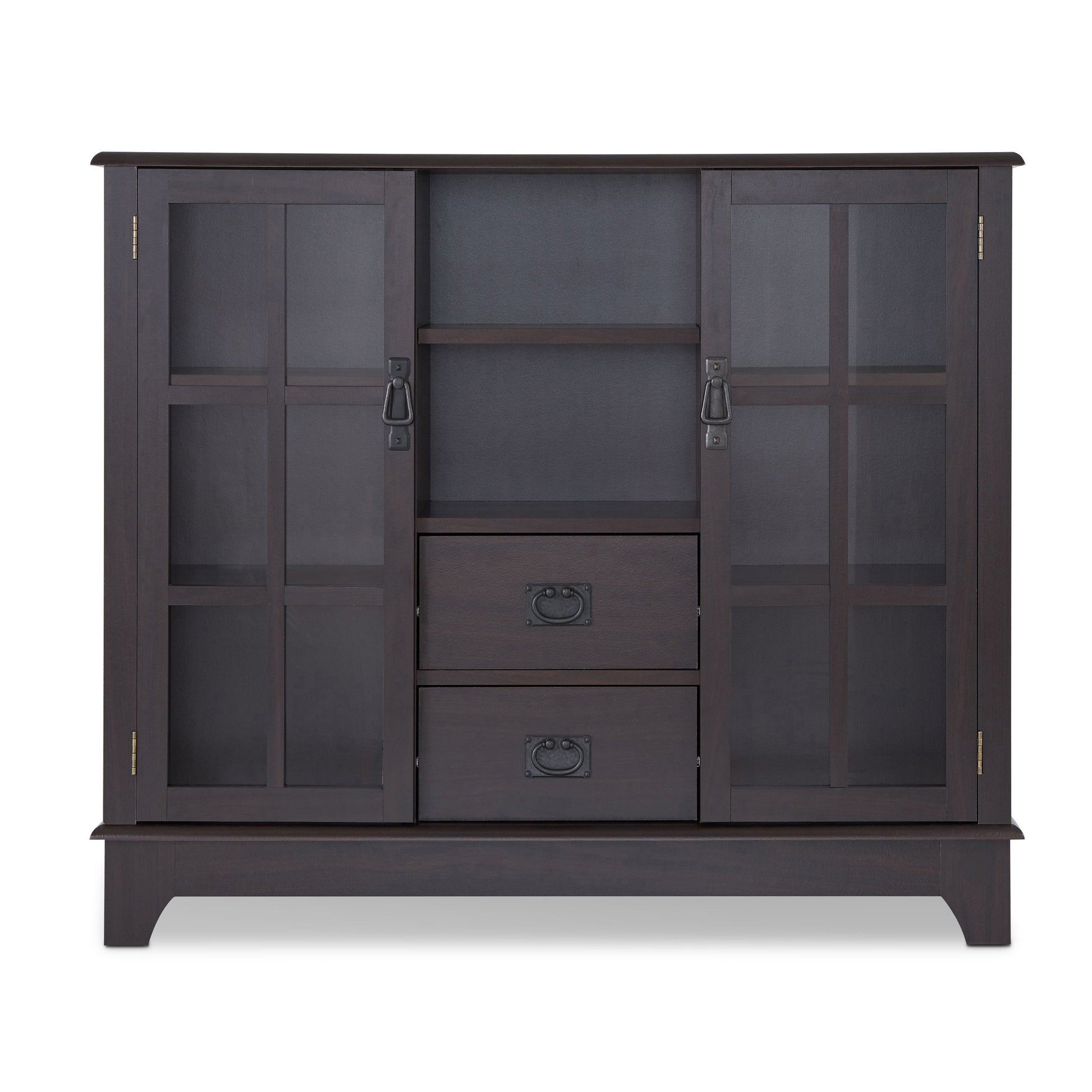 Espresso 2 Door Server With 2 Drawers Espresso Dining Room Contemporary Adjustabel Shelves Wood Glass