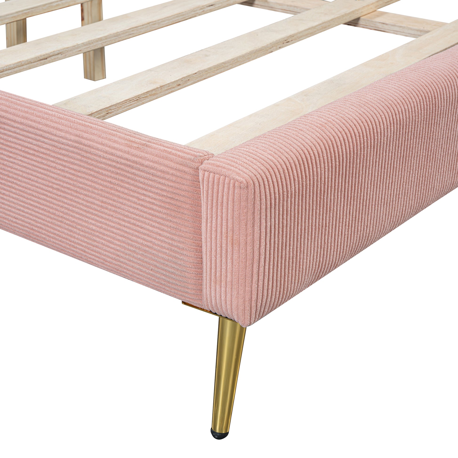 Queen Size Corduroy Platform Bed With Metal Legs, Pink Old Sku:Wf300238Aah Queen Pink Corduroy
