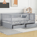 Full Size Wood Daybed With Fence Guardrails And 2 Drawers, Split Into Independent Floor Bed & Daybed, Gray Old Sku :Lp000882Aae Full Gray Solid Wood Mdf