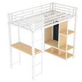 Twin Size Metal Loft Bed With Built In Wardrobe, Desk And Shelves, White Box Spring Not Required Twin White Metal Mdf Metal