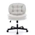 Armless Office Desk Chair With Wheels: Pu Leather Cross Legged Wide Chair,Comfortable Adjustable Swivel Computer Task Chairs For Home,Office,Make Up,Small Space,Bed Room Creamy White Antique Fiber Foam And Polyester Fiber Pad Pvc