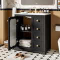 30 Inch Bathroom Vanity With A Soft Close Glass Door, Adjustable Shelves, And Three Drawers Black Bathroom Solid Wood Mdf Glass