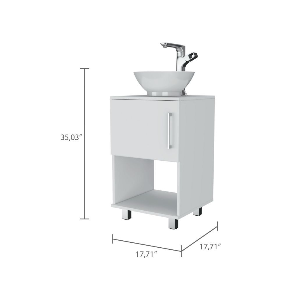 Single Bathroom Vanity, One Open Shelf, Single Door Cabinet, White White Solid Wood Mdf Engineered Wood