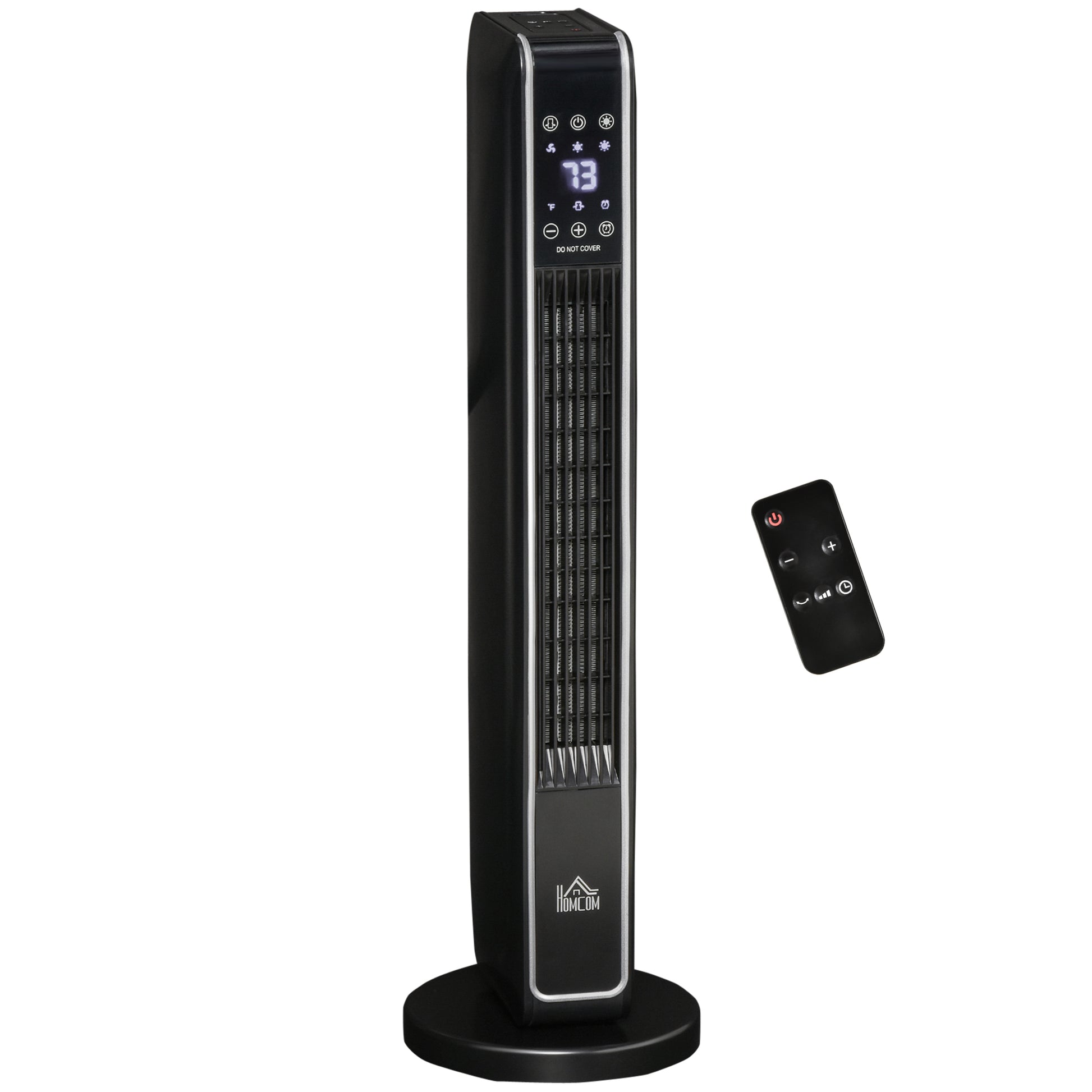 Homcom 2 In 1 Portable Electric Tower Heater, Oscillating Space Heater For Indoor Use With Remote Control, 8H Timer, Three Heating Modes High, Low, Fan , 750W 1500W, Black Black Plastic