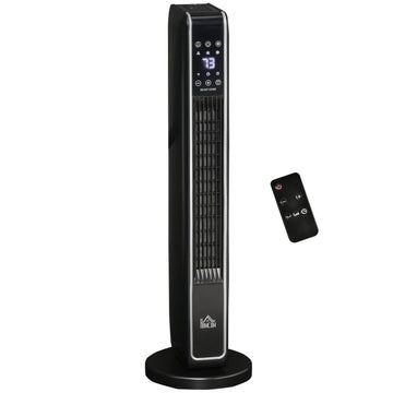 Homcom 2 In 1 Portable Electric Tower Heater, Oscillating Space Heater For Indoor Use With Remote Control, 8H Timer, Three Heating Modes High, Low, Fan , 750W 1500W, Black Black Plastic