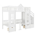 Twin Over Twin Bunk Bed With Changeable Table, Bunk Bed Turn Into Upper Bed And Down Desk White Twin White Solid Wood