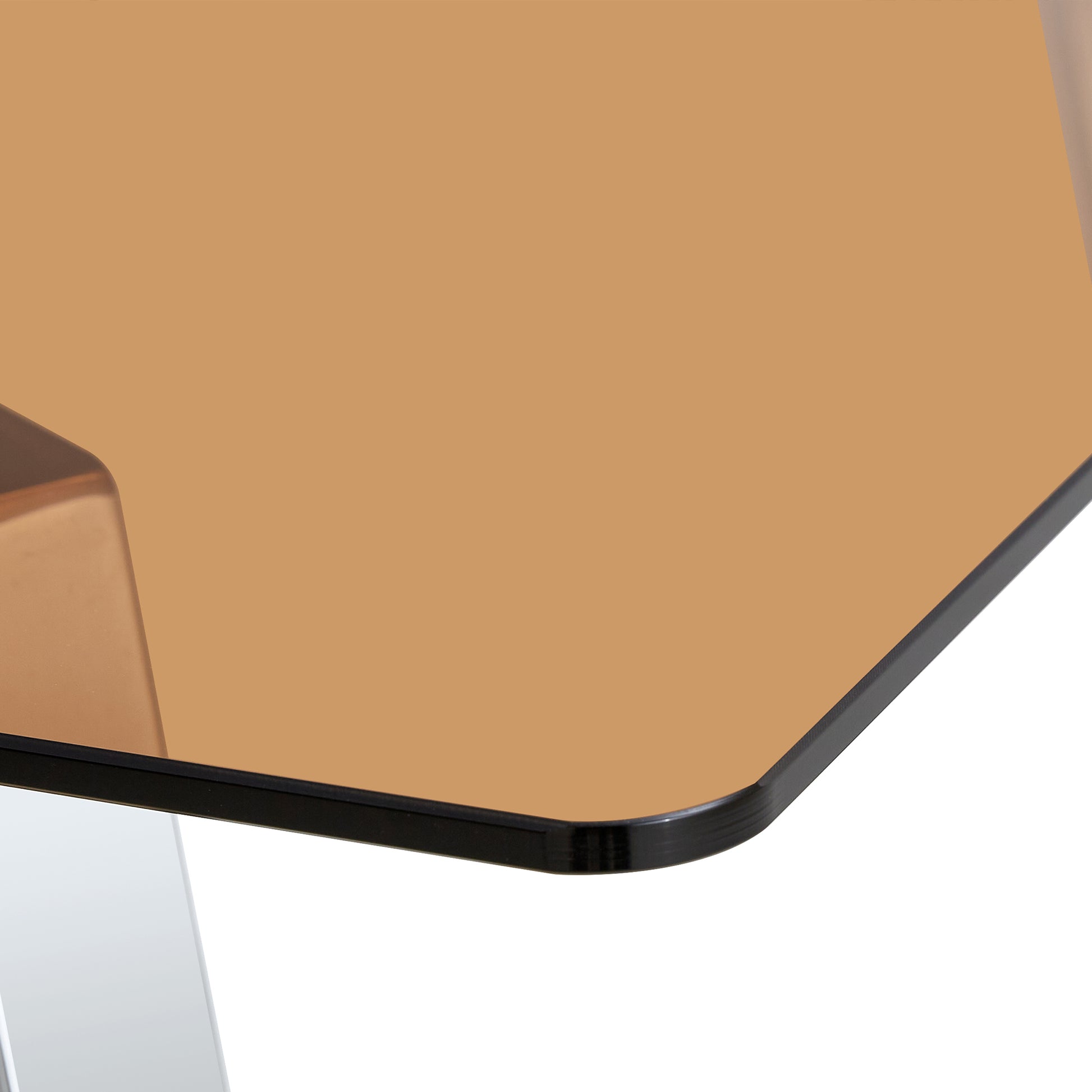 1 Table And 4 Chairs, Brown Tempered Glass Tabletop And Silver Metal Legs, Modern Minimalist Style Rectangular Glass Dining Table, Paired With 4 Modern Silver Metal Leg Chairs. 1123C 1162 Brown Seats 4 Glass