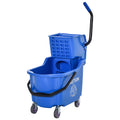 Homcom Mop Bucket Cart With Side Press Wringer, Metal Handle And 34 Quart Capacity, Blue Blue Plastic