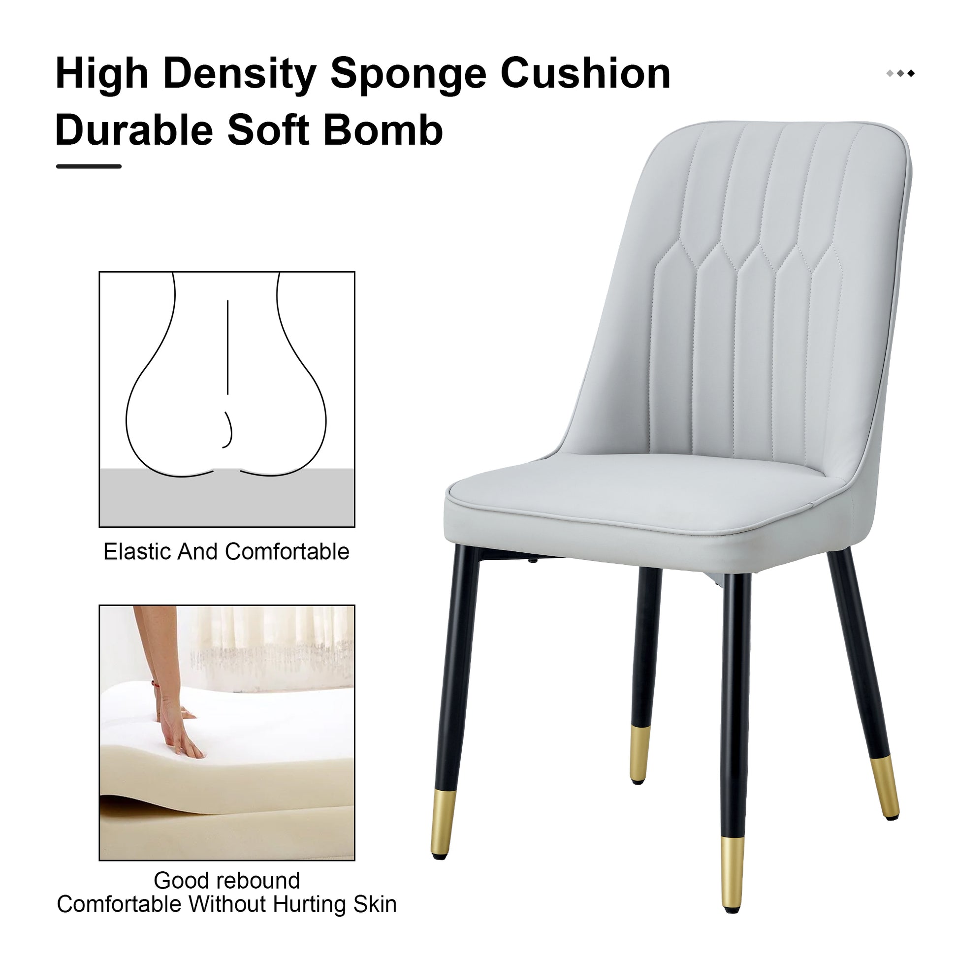 Table And Chair Set.The Table Has A Glass Top With Imitation Marble Pattern Stickers And Stainless Steel Golden Legs. Paried With Chairs With Pu Artificial Leather Backrest Cushions And Black Legs. Black Gold Seats 8 Glass Metal