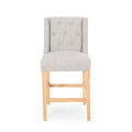 Vienna Contemporary Fabric Tufted Wingback 27 Inch Counter Stools, Set Of 2, Light Gray, Natural Light Grey Natural Fabric