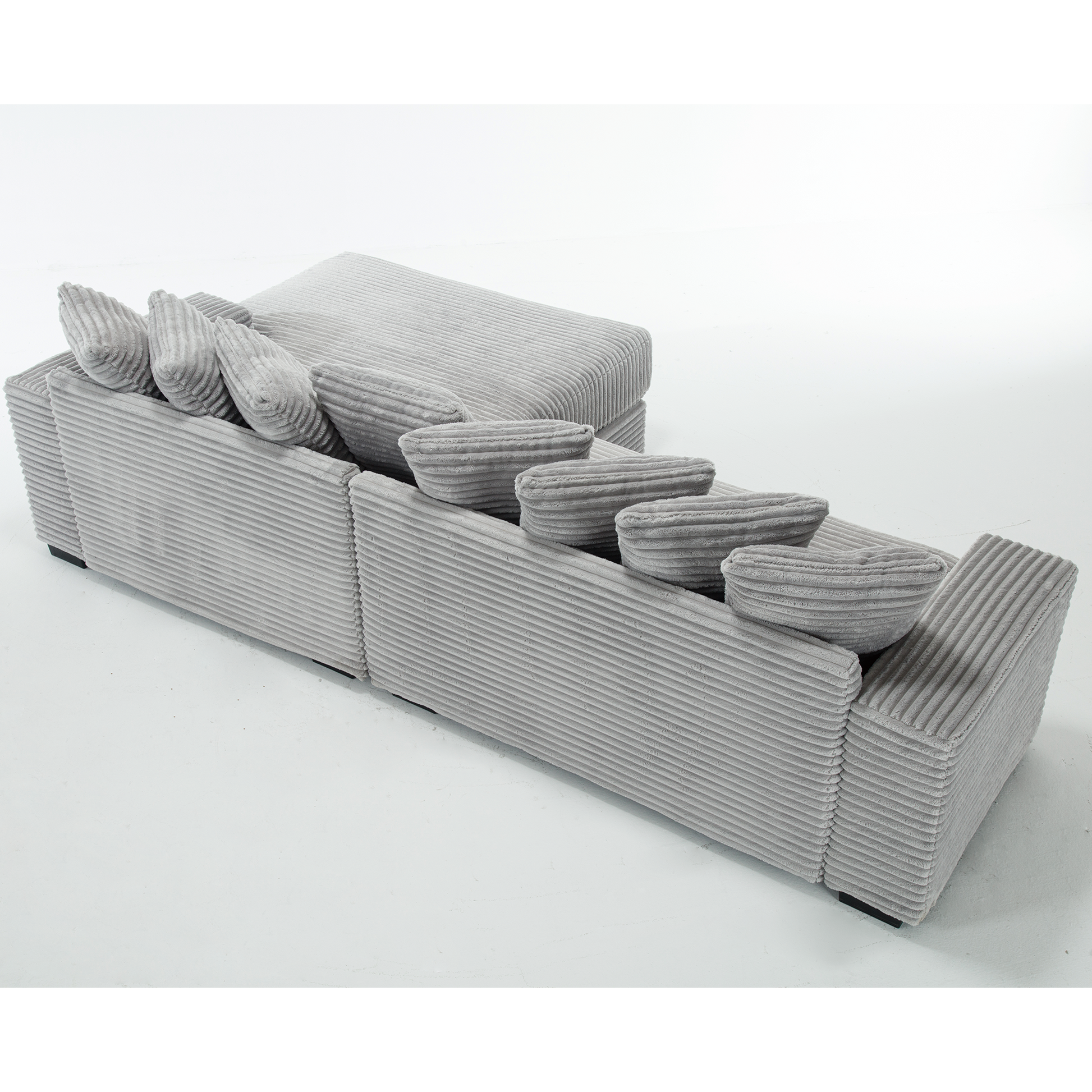 Arrived Oversized Two Piece Couches, L Shaped Sofa, Corduroy, Right Chaise Daybed,With Armrests,Eight Throw Pillows,Corner Sofa,Easy To Assemble, Gray Gray Polyester Wood Primary Living Space Medium Soft Pillow Back Modern Square Arms Wood 3 Seat