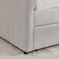 Queen Size Daybed With Two Drawers Trundle Upholstered Sofa Bed, With Vertical Stripes, Linen Fabric, Beige 86.5