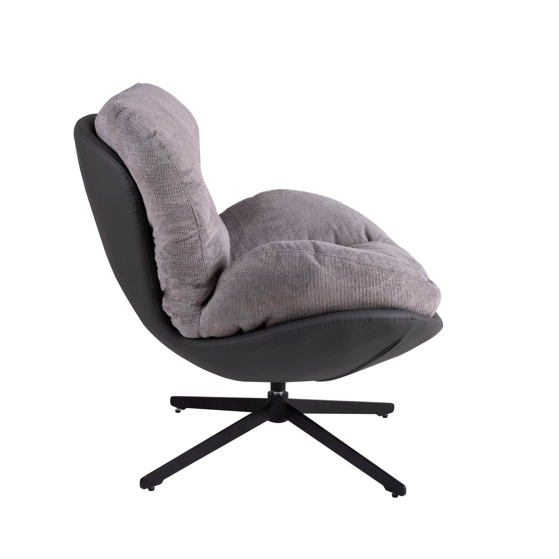 360 Swivel Accent Chair, Modern Chenille Lounge Chair With Faux Leather And Black Metal Base Frame, Comfortable Reading Chair For Small Spaces, Living Room, Bedroom, Reading Corner, Office,Light Gray Black,Light Gray Brown Primary Living Space Art