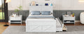 Full Size Wooden Bed With Storage Headboard With Outlets, Extendable Bed With Twin Size Trundle With Three Storage Drawers,White Full White Wood