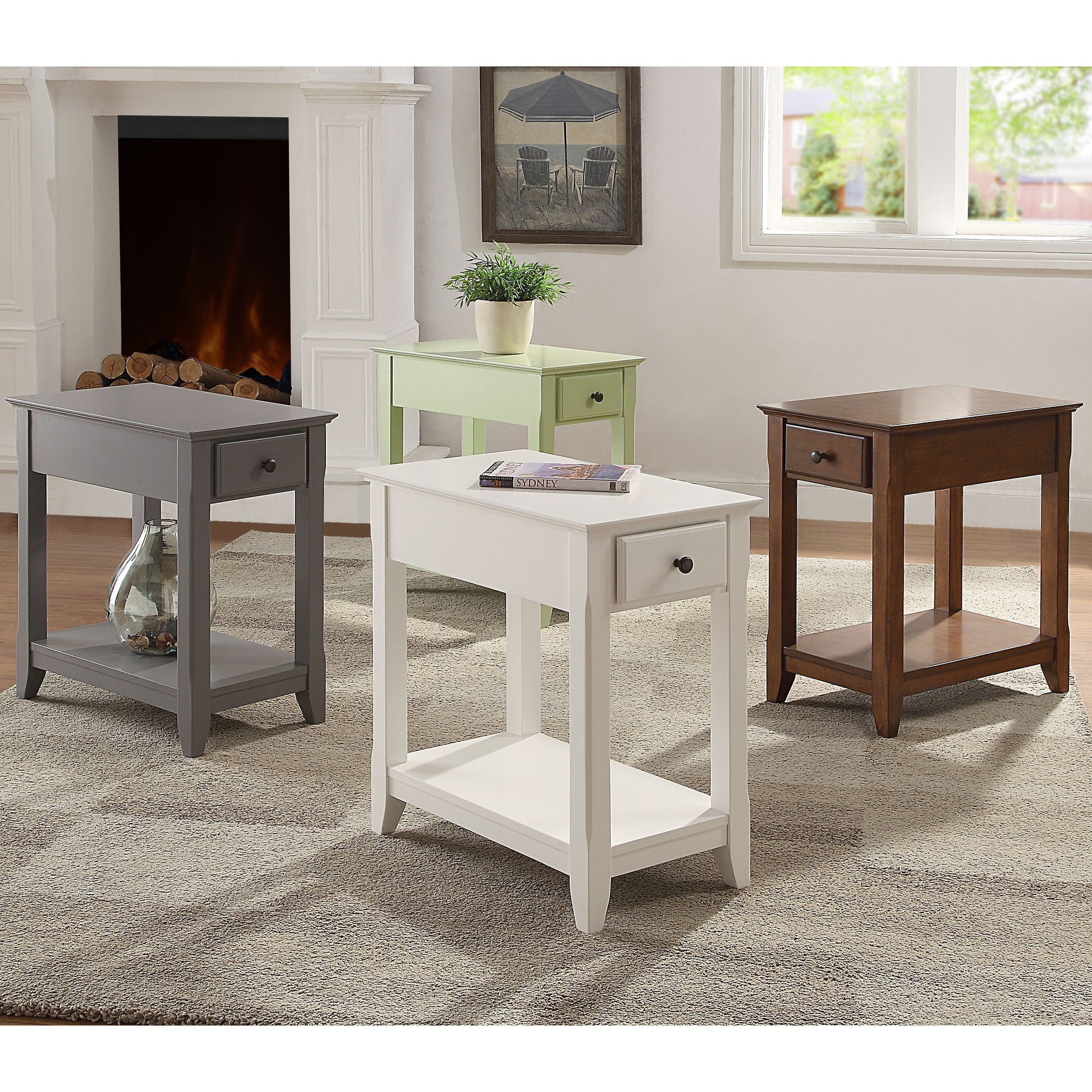 Grey Accent Table With Bottom Shelf Grey Primary Living Space Drawers Rectangular Solid Wood Mdf