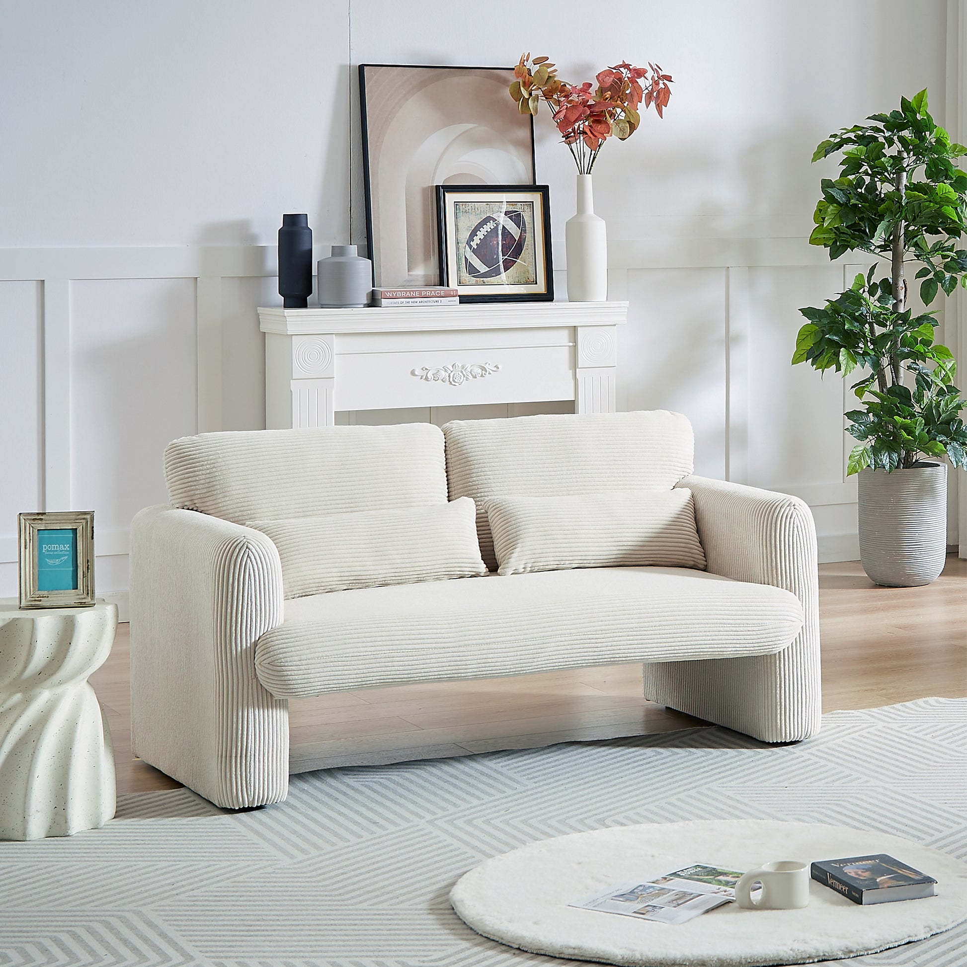 60"Corduroy Fabric Loveseat Sofa With 60"Loveseat Sofa, Modern Sofa With Support Pillow, For Apartment, Office, Living Room & Bedroom Beige Corduroy 2 Seat