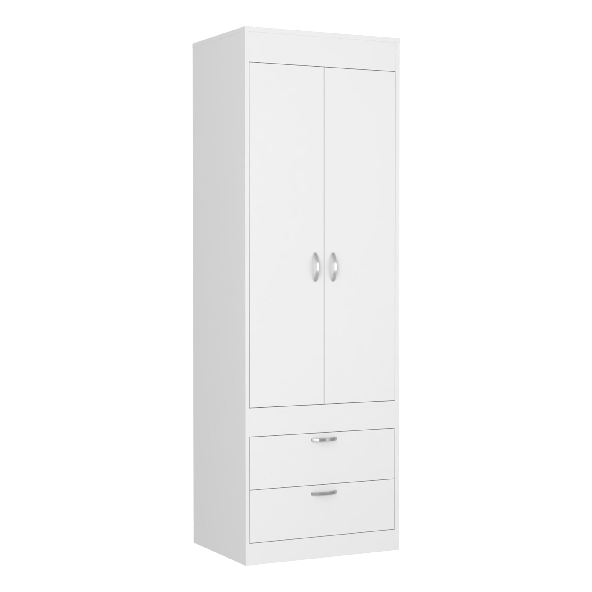 Armoire 70H", Double Door Cabinet, Two Drawers, Metal Handles, Rod, White White Particle Board Particle Board