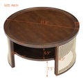 2 Tiered Round Walnut Wood Coffee Table With Storage Rattan Base In 31.3'' Walnut Rubber Wood