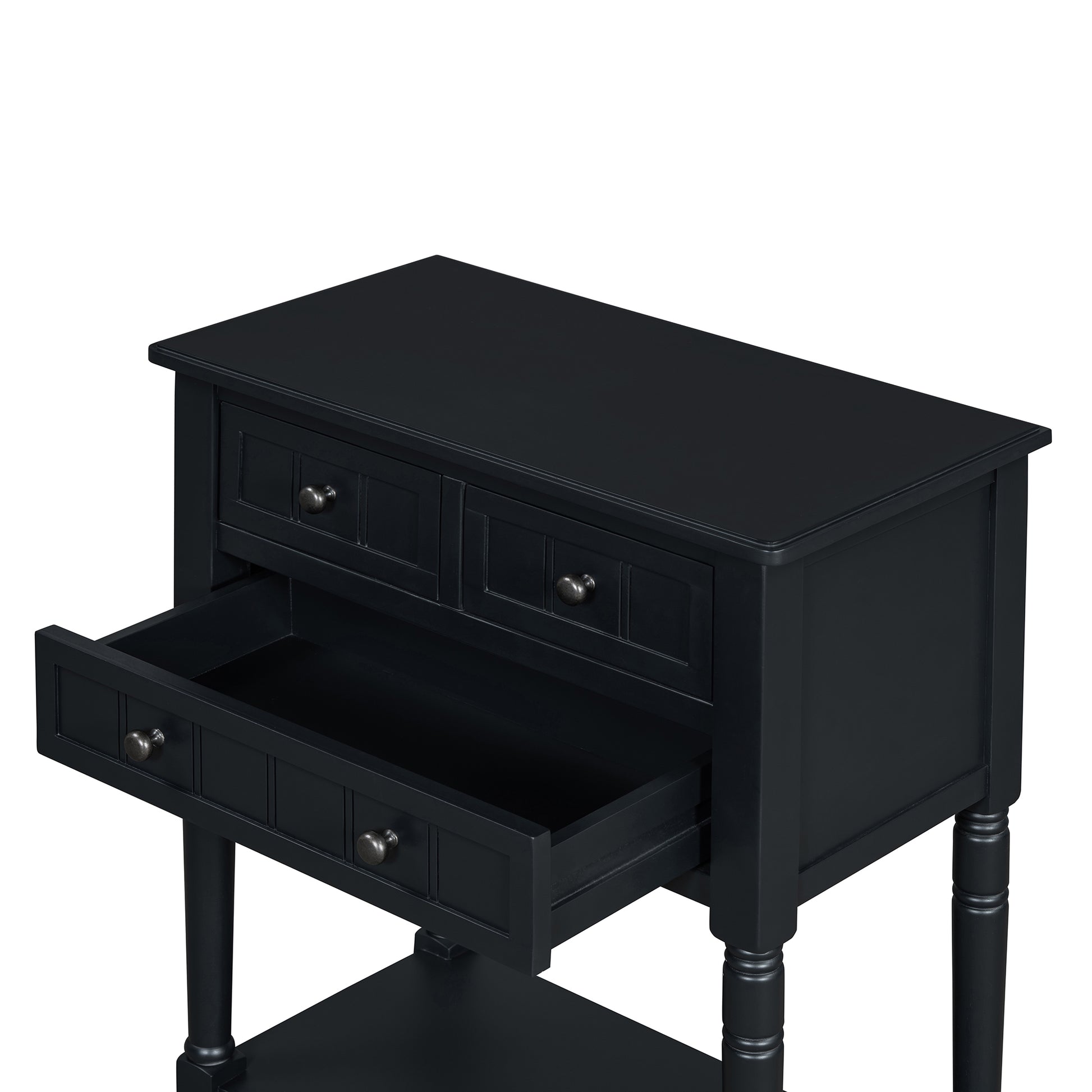 Narrow Console Table, Slim Sofa Table With Three Storage Drawers And Bottom Shelf Black Black Solid Wood Mdf