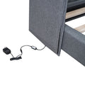 Queen Size Upholstered Platform Bed With Led Lights And U Shaped Headboard, Linen Fabric, Gray Queen Gray Wood Metal
