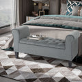 Homcom Button Tufted Storage Ottoman Bench, Upholstered Bench With Rolled Armrests For Living Room Or Hallway, Gray Grey Polyester