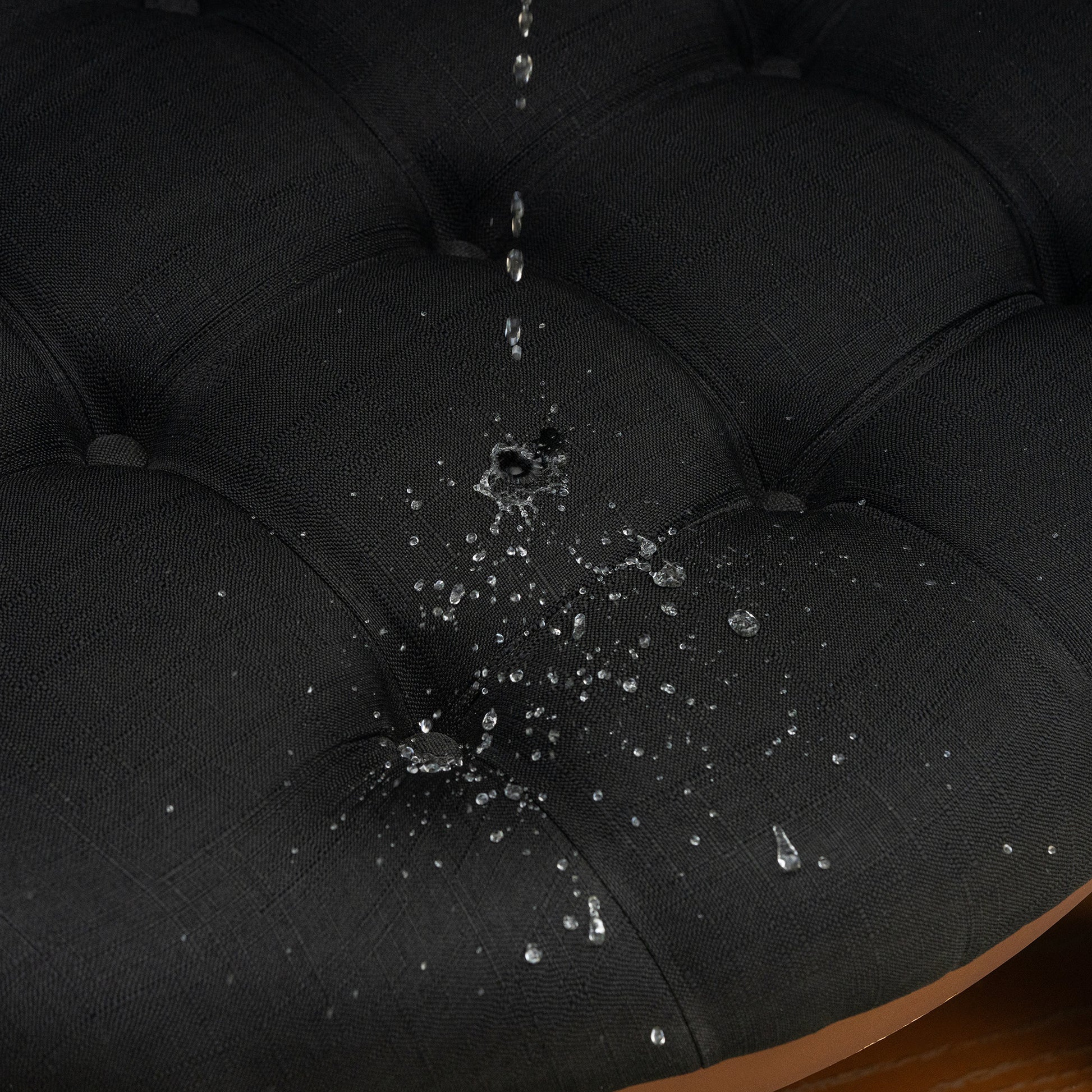 Modern Large Round Ottoman Coffee Table 2 Tier Oversized Button Tufted Ottoman With Wood Shelf Storage Upholstered Coffee Table For Living Room Footrest Ottoman With Wheel, Waterproof Linen Black Brown Rubber Wood