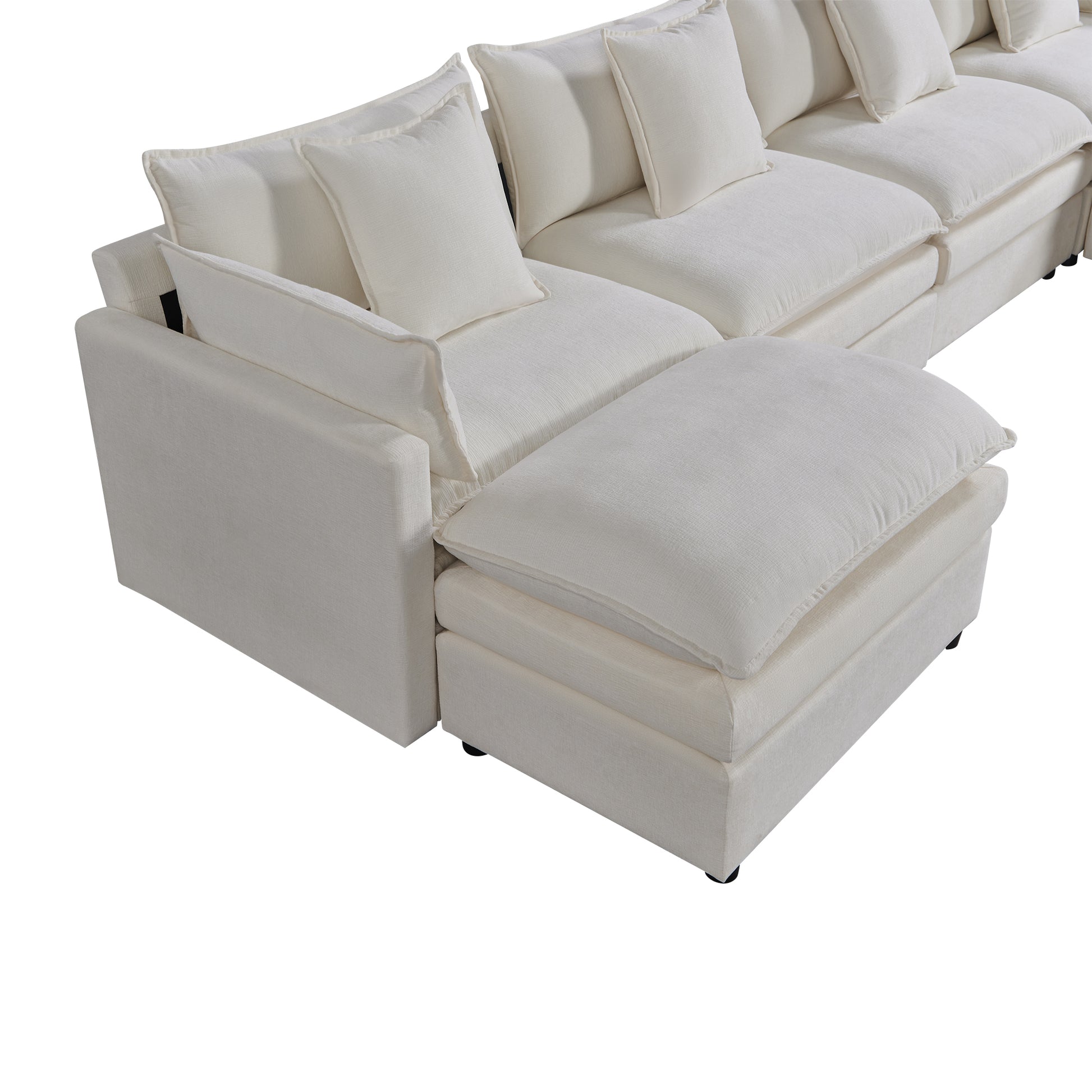 142.52"Modern Chenille U Shaped Sectional Sofa With Convertible Chaise, Comfy Cloud Couch Deep Sectional Sofa With Ottomans For Living Room White Wood Foam Chenille 4 Seat