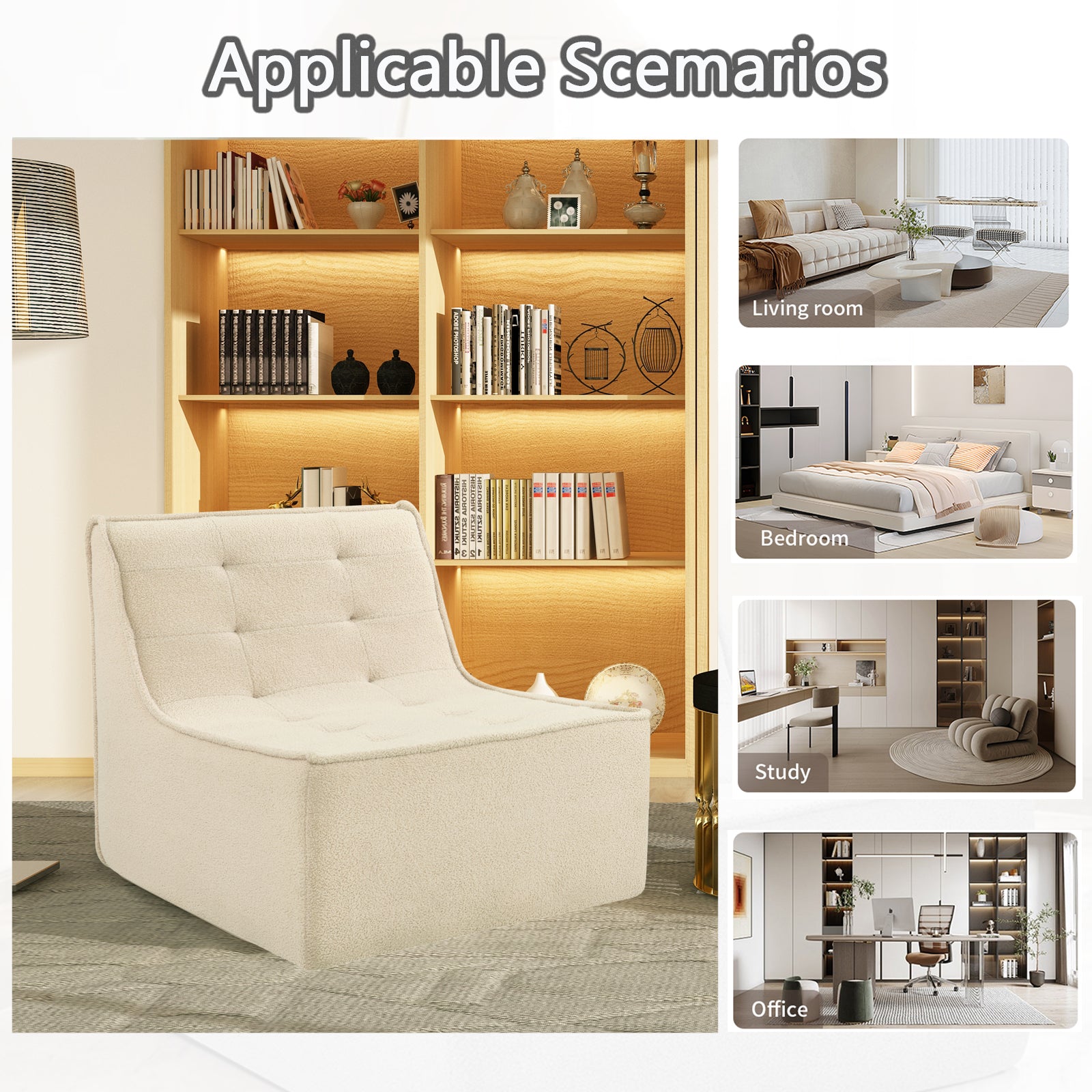 Fireside Chair, Lazy Floor Sofa Couch, Teddy Velvet Bean Bag Chair, Tatami Sofa With High Resilience Foam For Living Room, Bedroom, Office Salon, Khaki Khaki Soft Foam Foam,Teddy