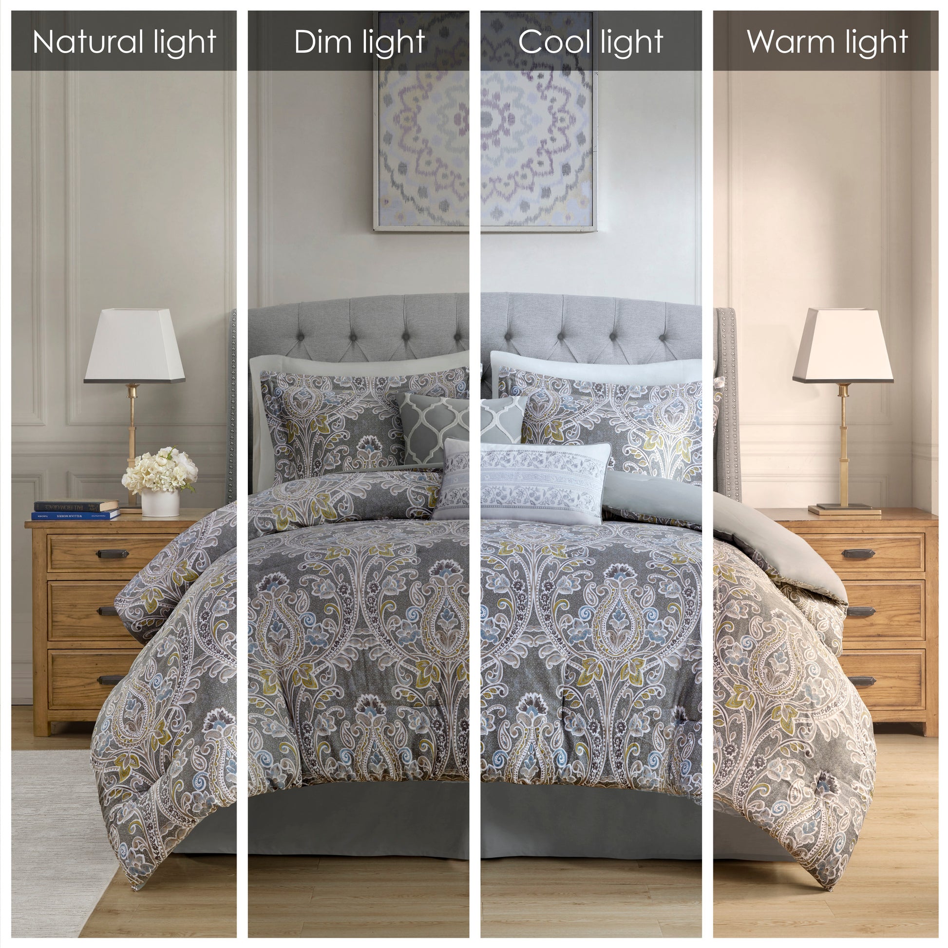 6 Piece Cotton Comforter Set Grey King King Grey Cotton