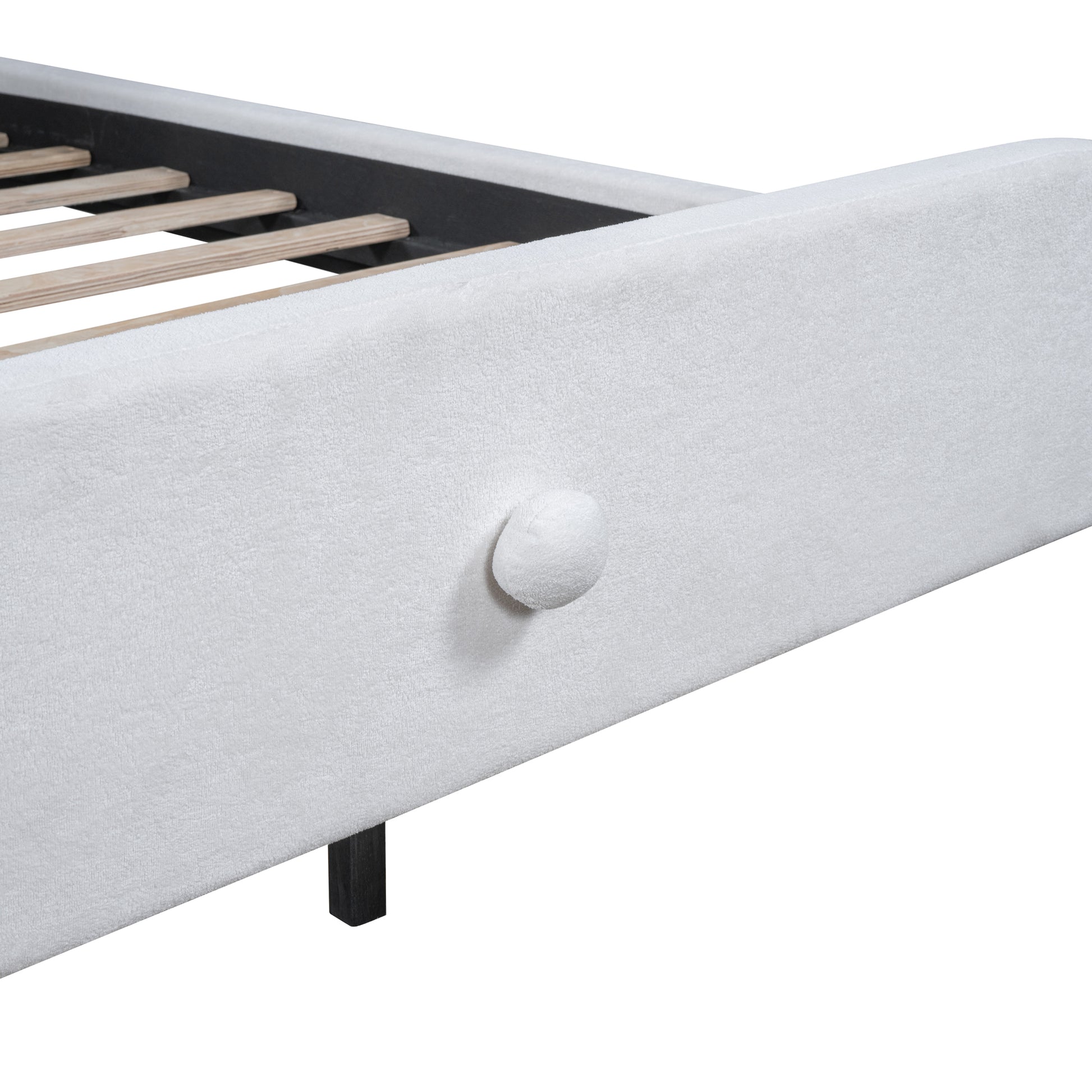 Full Size Upholstered Platform Bed With Sheep Shaped Headboard, White Full White Plywood