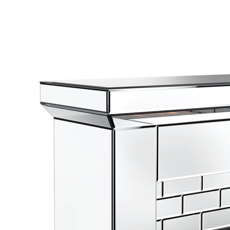 44'' W Electric Fireplace With Silver Mirrored Mantel Silver 400 Primary Living Space Modern Yes Freestanding Metal Synthetic Wood Mirror Electric