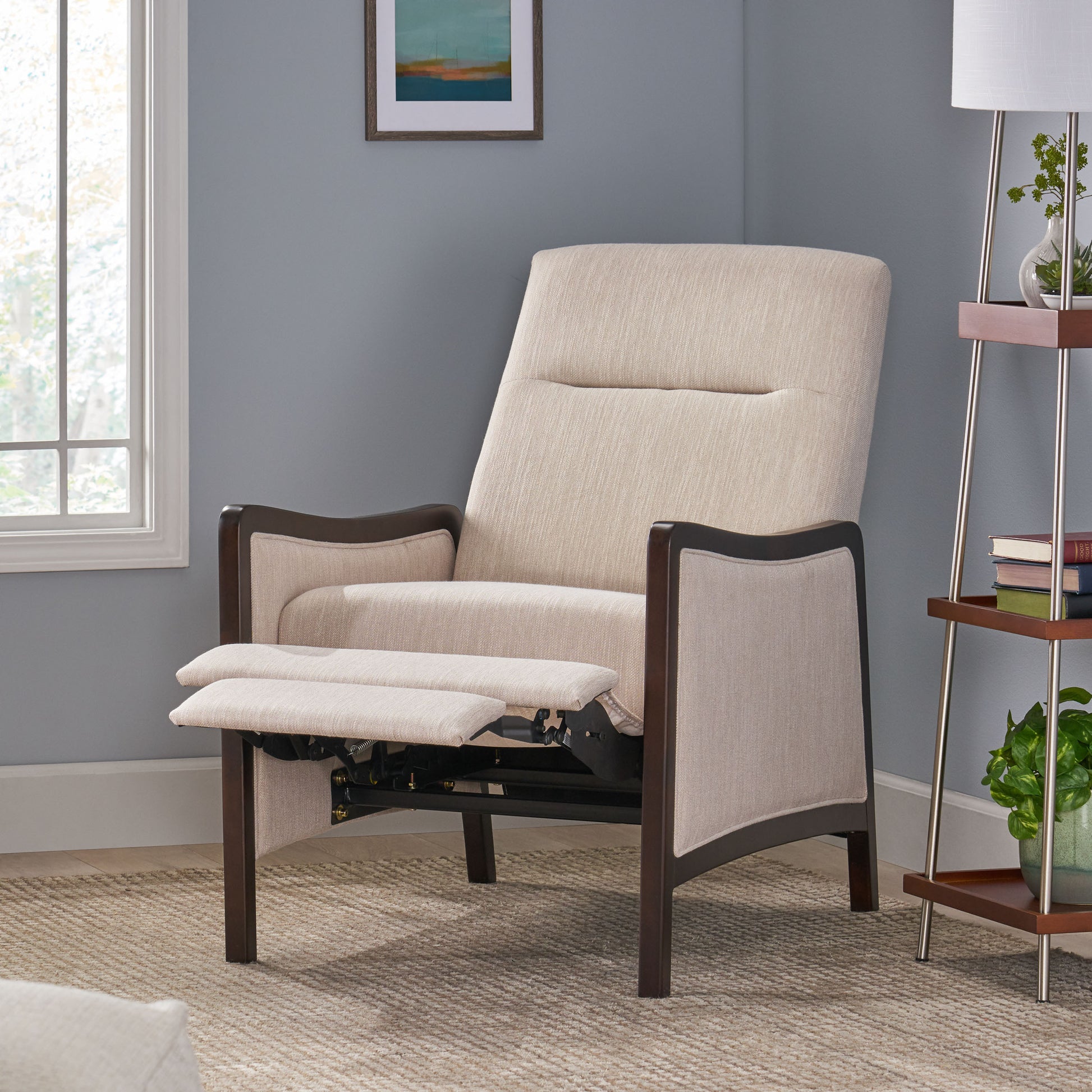 Recliner Chair Beige Fabric