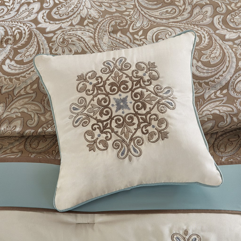 Jacquard 7 Piece Comforter Set Blue Queen Queen Blue Polyester