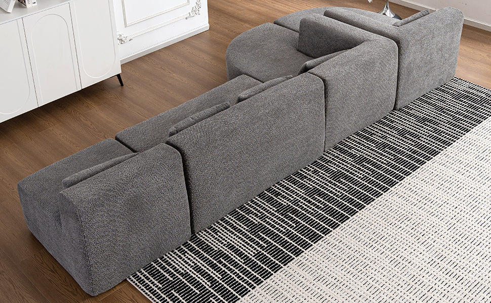 143.7" Upholstered Sofa Free Combined Sofa Couch With Two Chaise Lounge And Five Back Pillows For Living Room, Light Gray Light Gray Foam Polyester 5 Seat