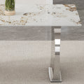 Modern Rectangular Dining Table, Imitation Marbled Rock Plate Table Top, Stainless Steel Table Legs, Suitable For Kitchen, Dining Room, Living Room 63 Inches * 31.4 Inches. Silver Sintered Stone