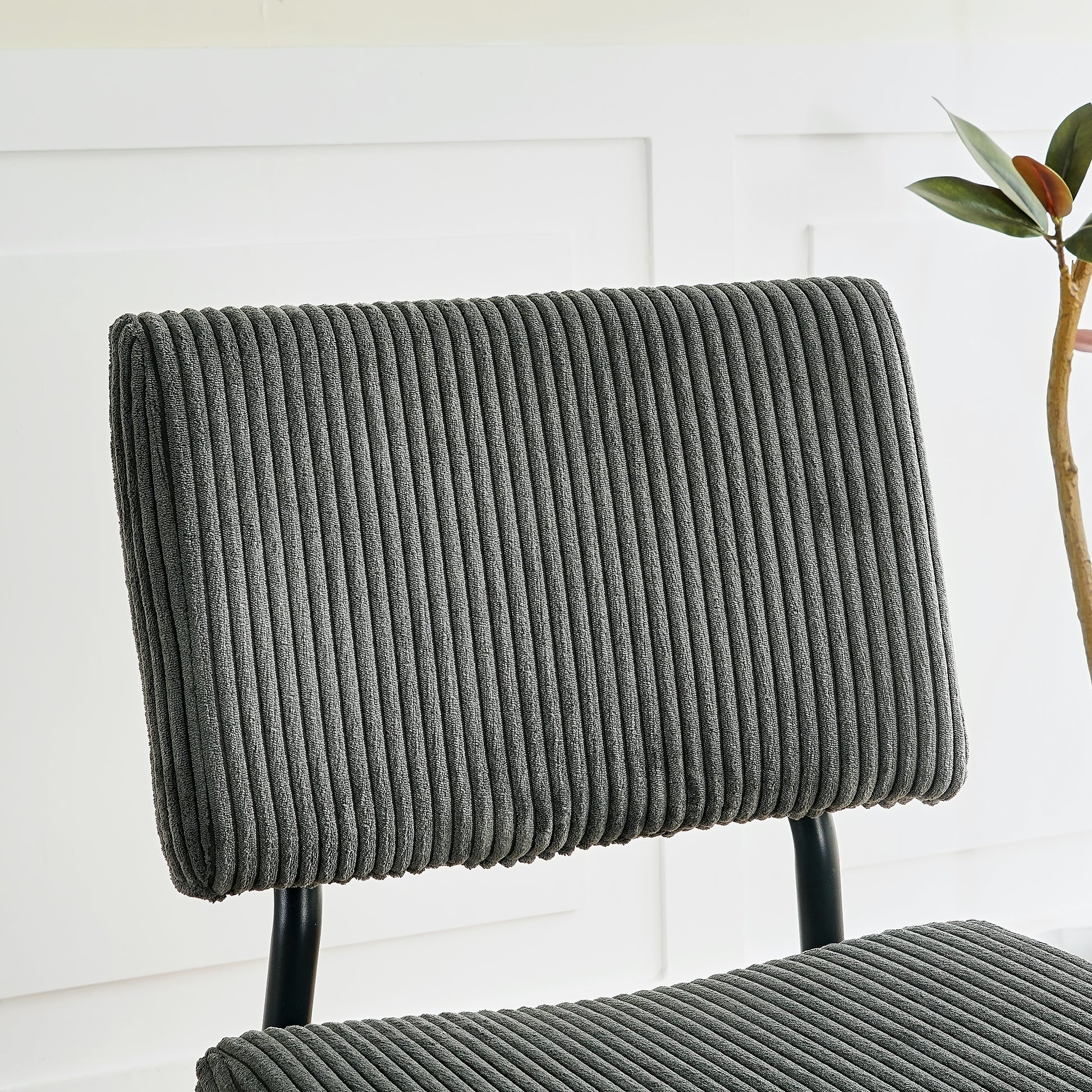 Modern Grey Simple Velvet Dining Chair Fabric Upholstered Chair Family Bedroom Stool Back Dressing, White Round Table Set, Chair Black Metal Legs Set Of 3 White Mdf