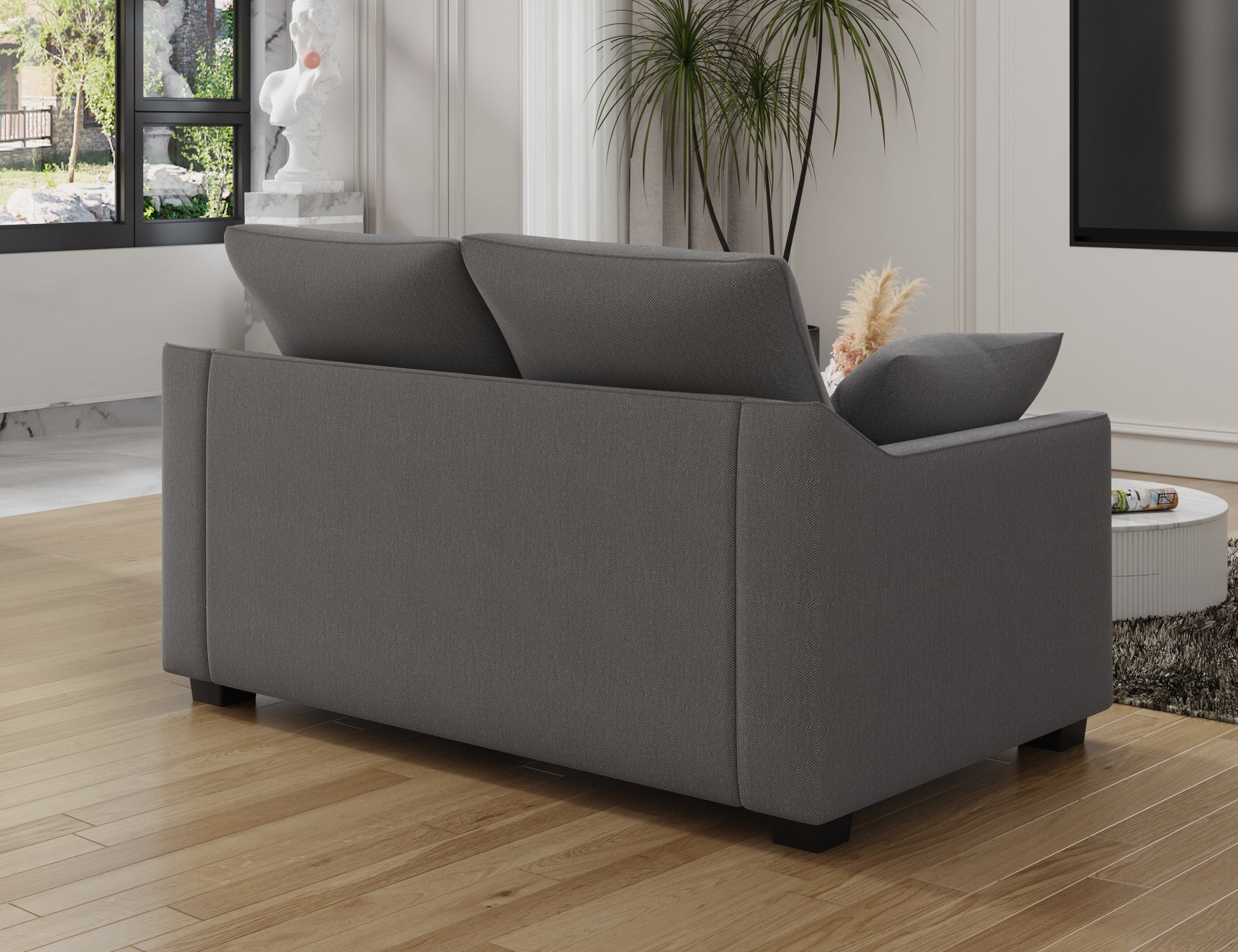 55" Loveseat Couch 2 Seater Sofa With Pillows Polyester Upholstery Duck Down Filled Cushion Sofa For Living Room Apartment,Grey Grey Polyester Wood Primary Living Space Soft Cushion Back Foam Polyester 2 Seat