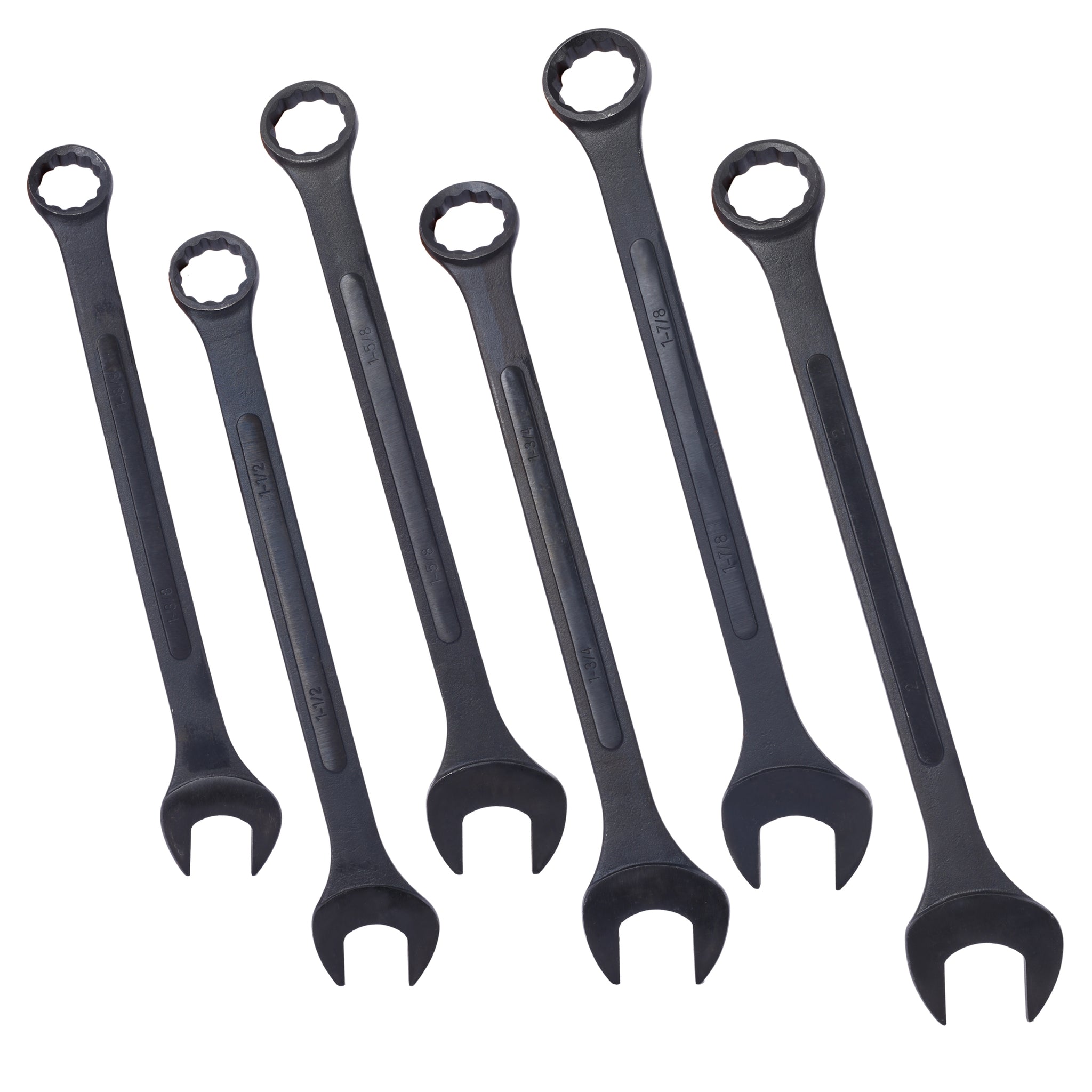 Jumbo Combination Wrench Set Extra Large, Sae, 6 Piece, 1 3 8'' To 2'',Black Oxide, With Pouch Black Carbon Steel